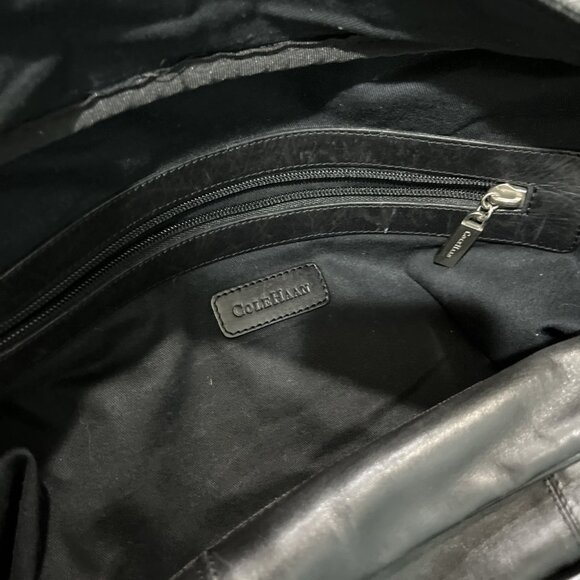 Cole Haan Black Leather Weekender Bag Duffle Bag Travel Luggage Carry On Gym 21" - Picture 8 of 11